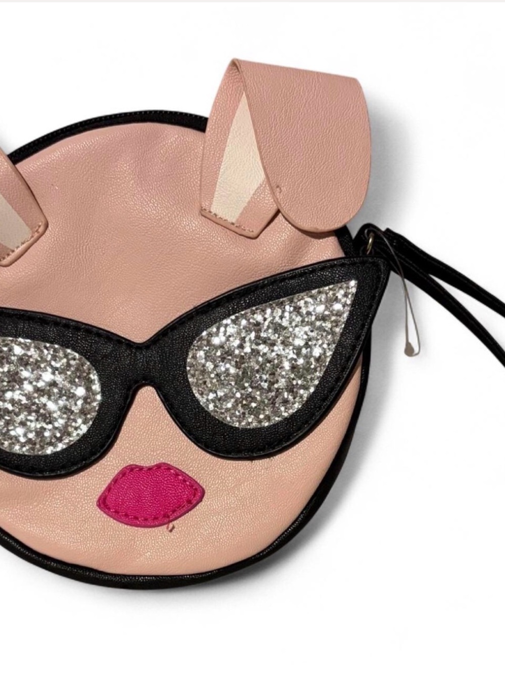 Luv Betsey Pink Cat Face Wristlet with Glitter Sunglasses